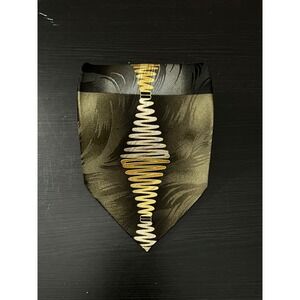 DiMoggio Mens Pure Silk Tie Abstract‎ Gold Wave Geometric Olive Green Hand Made